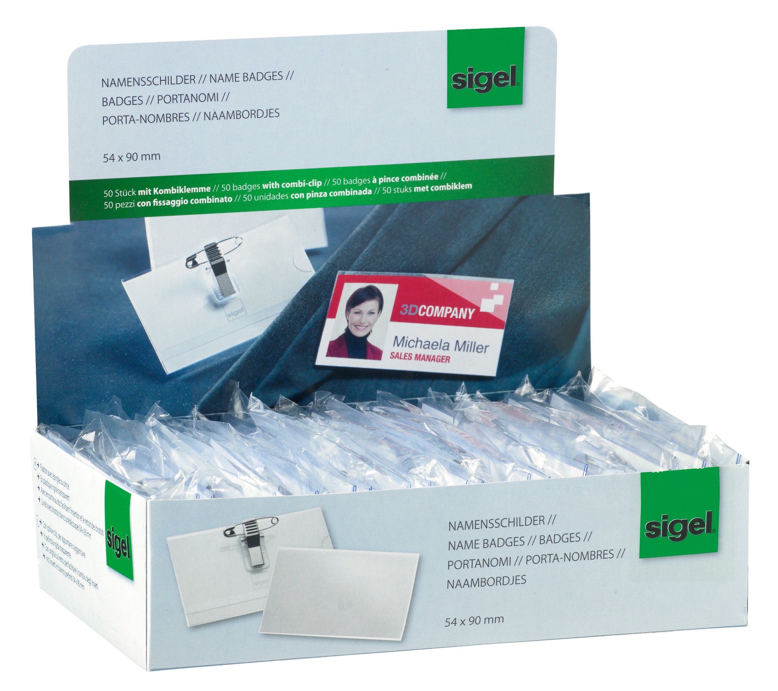 sigel-zb200-namensschilder-mit-nadel-und-klemme-50-st-ck-glasklar-54x90-mm image 2