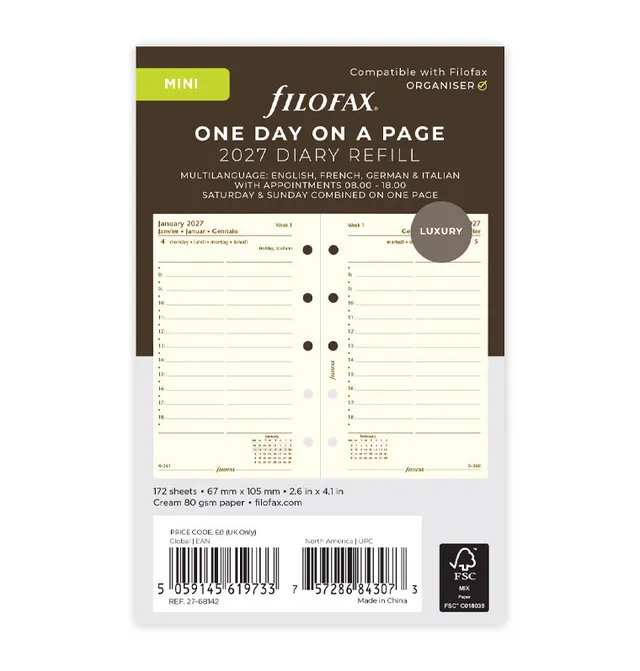 filofax-kalendereinlage-1-tag-1-seite-mini-2027-multilingual-cotton-cream image 1