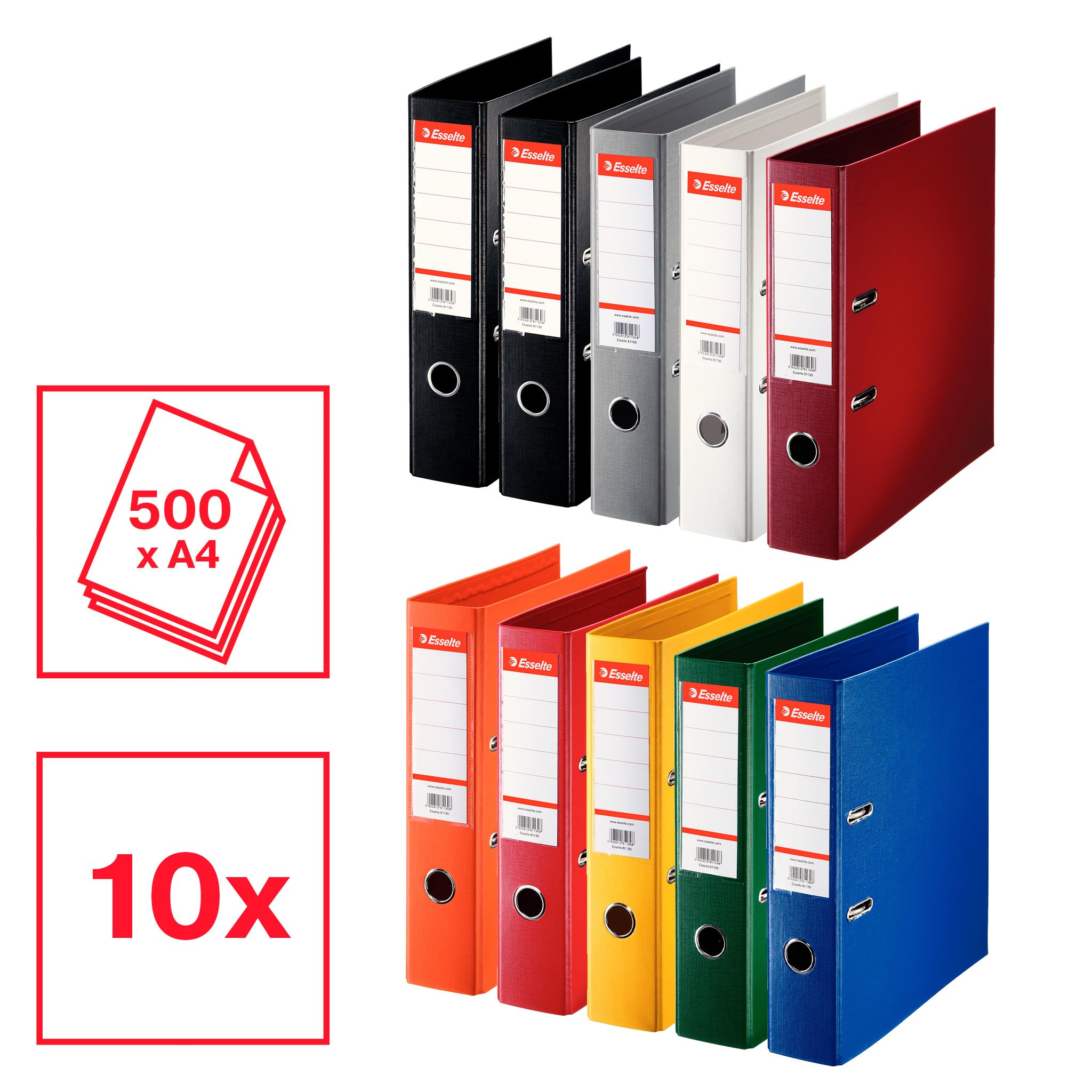 esselte-ordner-a4-10er-pack-farblich-sortiert-7-5-cm-r-cken-kunststoff-624177 image 2