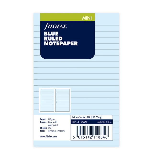 filofax-notizpapier-blau-liniert-mini-20-blatt image 1