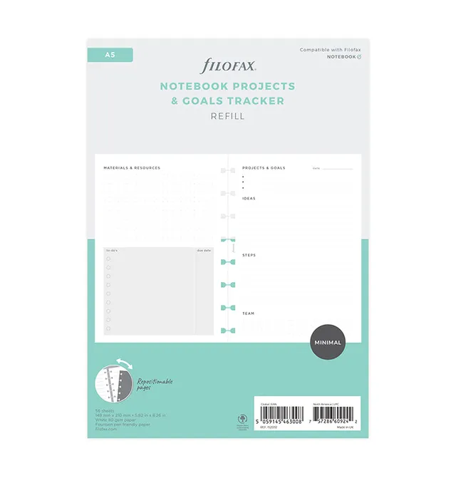 filofax-notebook-a5-projects-goals-tracker-einlage image 1