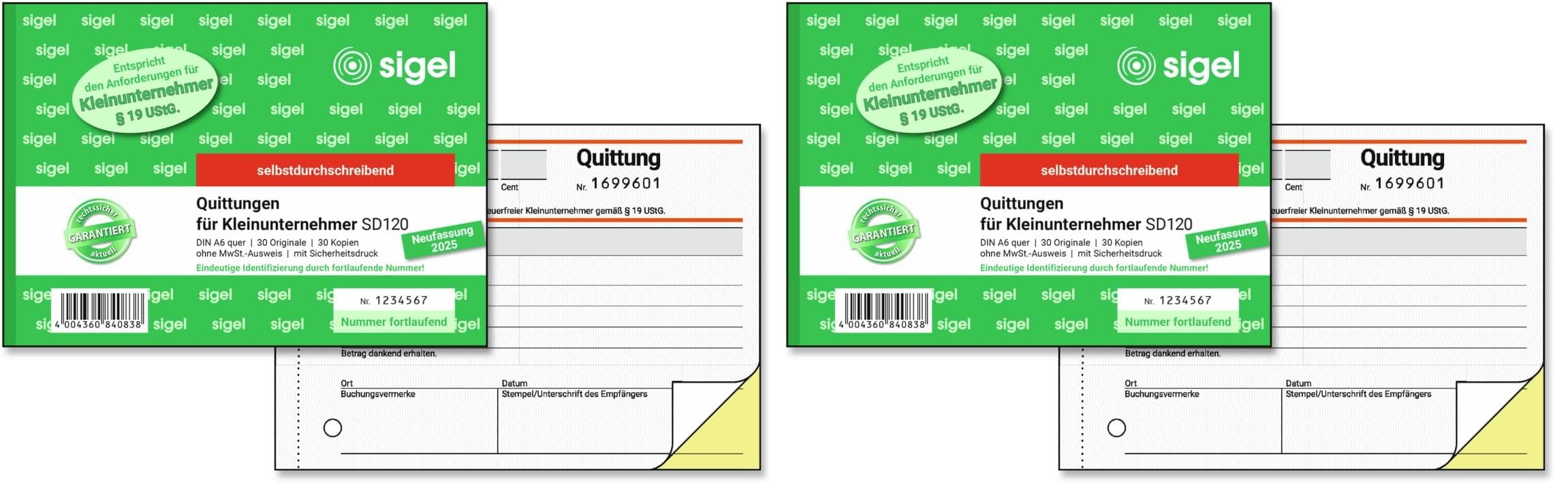sigel-quittungsblock-kleinunternehmer-a6-quer-2x30-blatt image 5