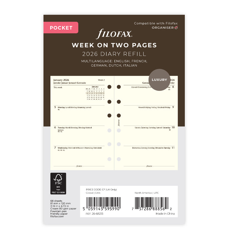 filofax-kalendereinlage-pocket-2026-1-woche-2-seiten-multilingual-cotton-cream image 1