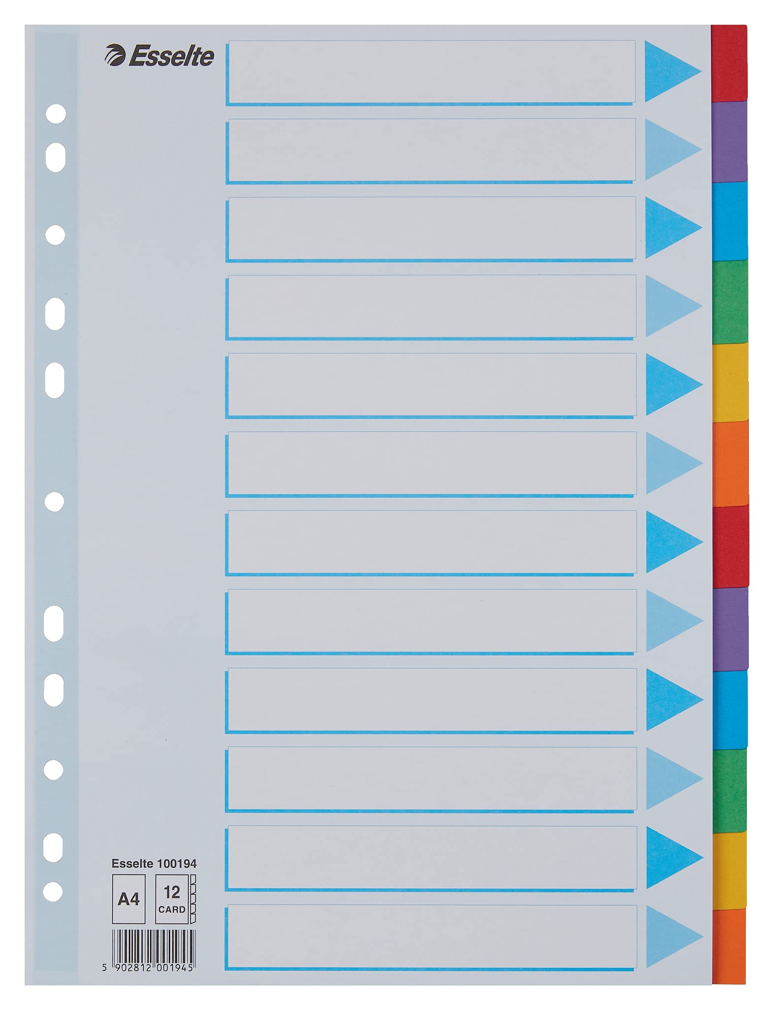 esselte-register-a4-12-teilig-mehrfarbig-recyclingkarton-100194 image 1