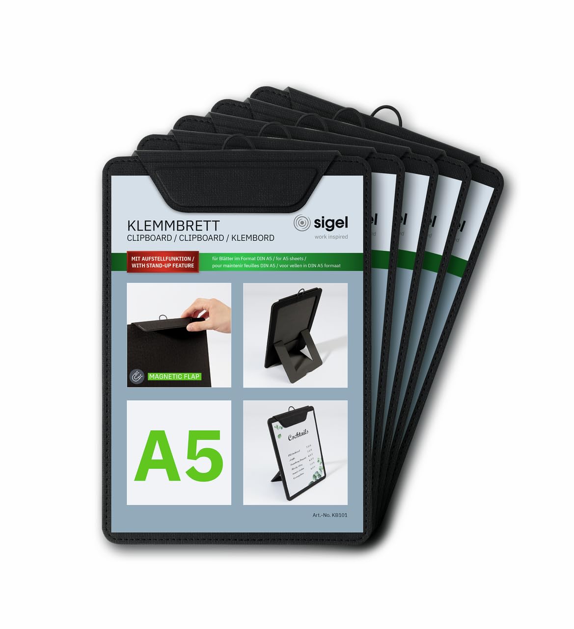 sigel-klemmbretter-a5-schwarz-mit-aufstellfunktion-5er-pack image 1