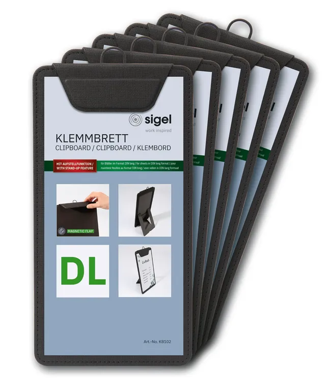 sigel-klemmbretter-eyestyle-din-lang-schwarz-mit-aufstellfunktion-5er-pack image 1