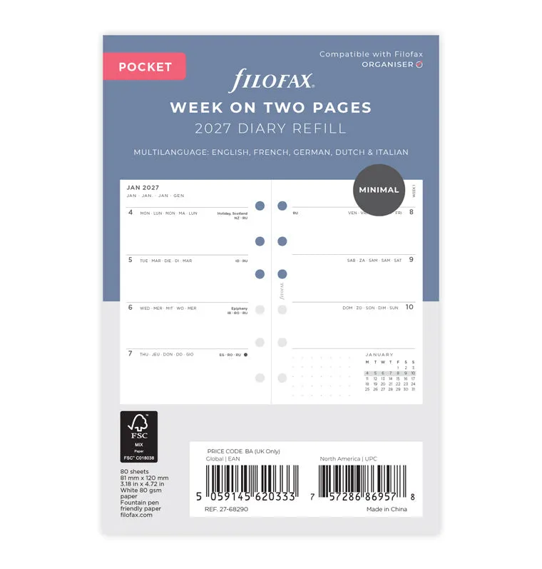 filofax-minimal-kalendereinlage-pocket-2027-1-woche-2-seiten-horizontal image 1