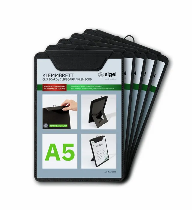 sigel-klemmbretter-a5-schwarz-mit-aufstellfunktion-5er-pack image 1