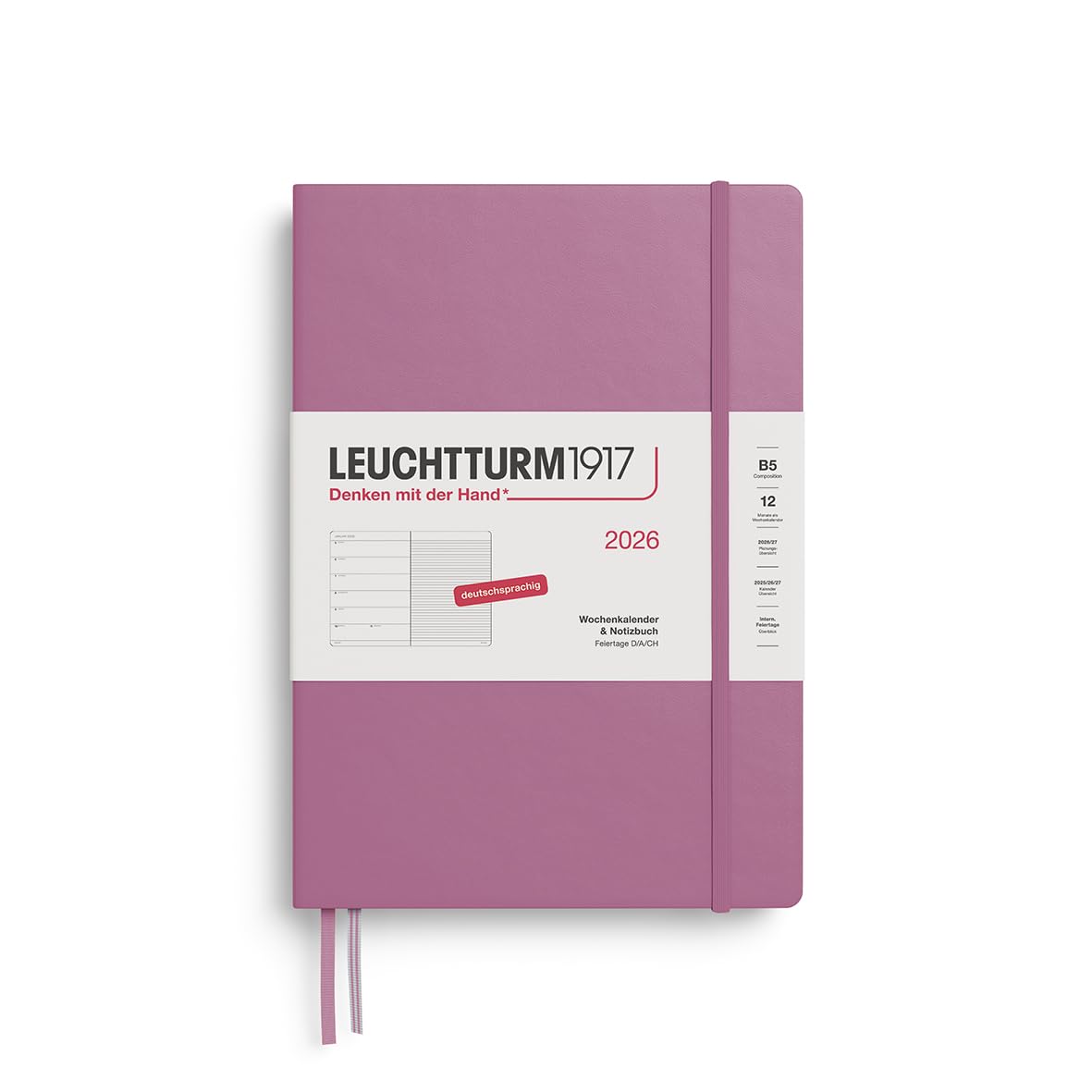 leuchtturm1917-wochenkalender-notizbuch-composition-b5-2026-dusty-rose-deutsch image 1