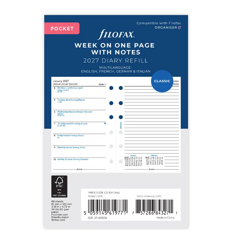 filofax-kalendereinlage-2027-pocket-1-woche-1-seite-notizen-multilingual image 1