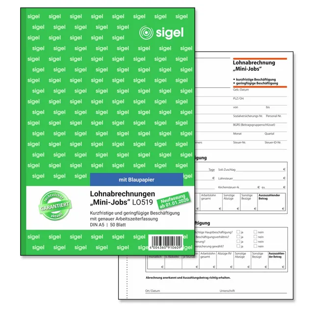 sigel-lohnabrechnung-mini-jobs-a5-block-50-blatt image 1