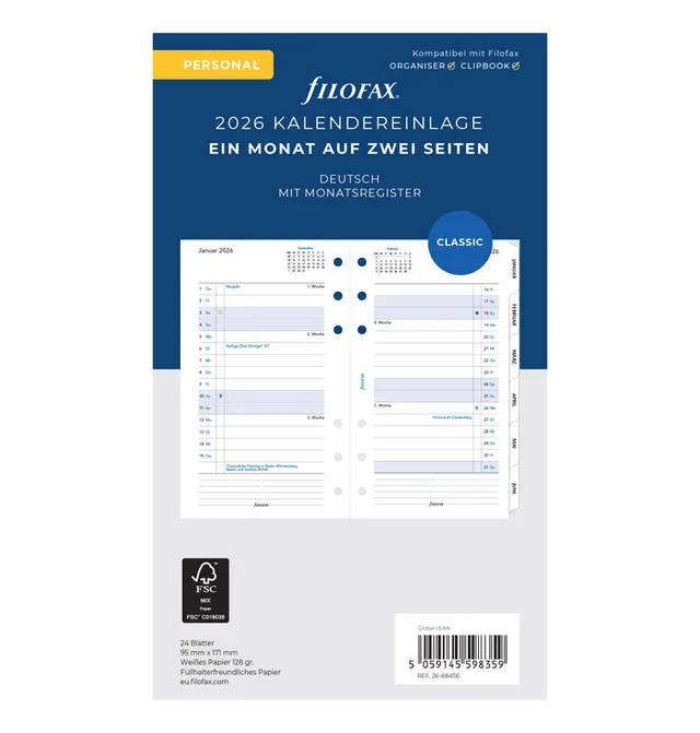 filofax-personal-2026-kalendereinlage-1-monat-2-seiten-deutsch-mit-monatstabs image 1