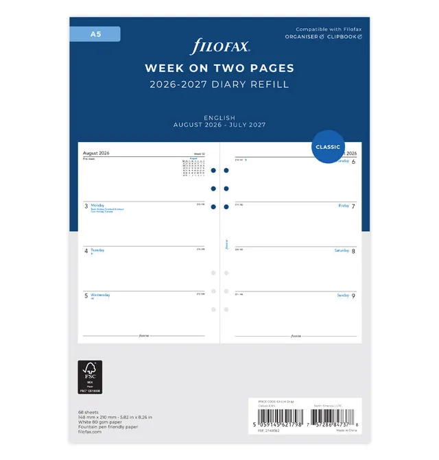 filofax-kalendereinlage-1-woche-2-seiten-englisch-akademisch-a5-2026-2027 image 1