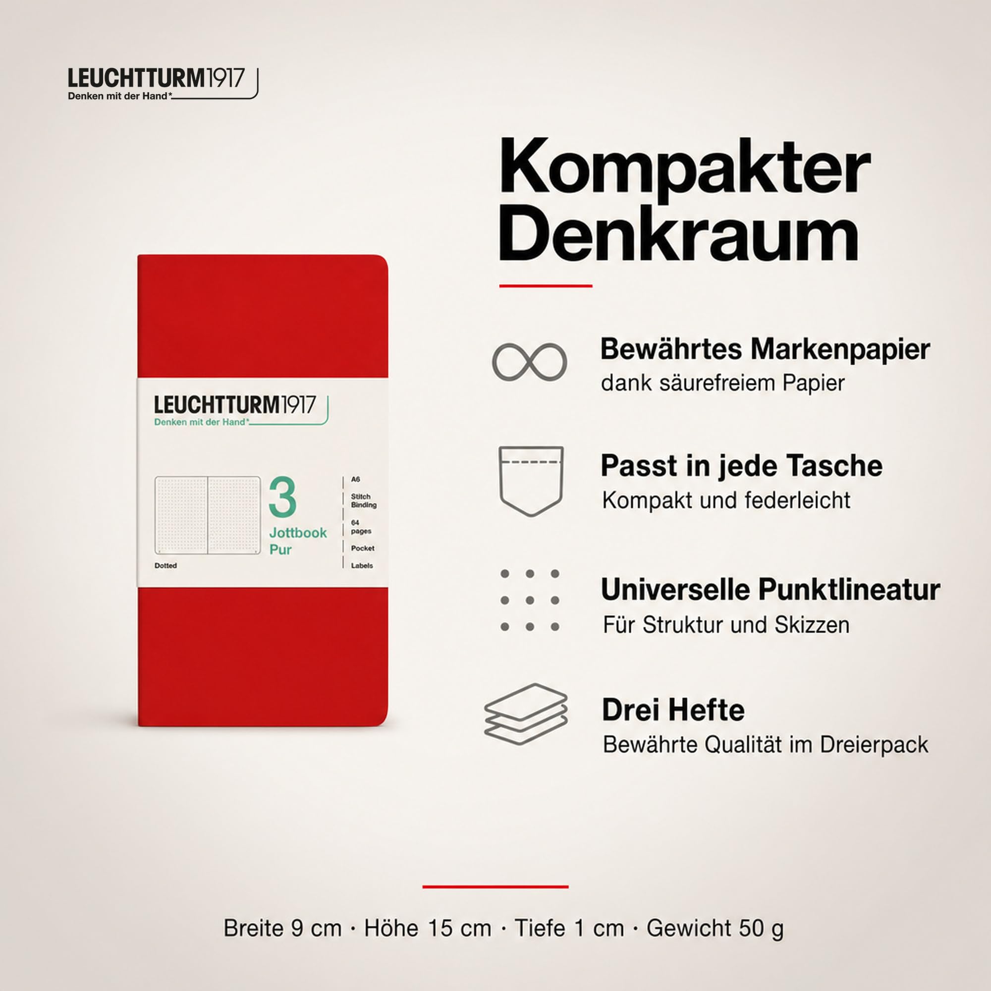 leuchtturm1917-jottbook-pur-a6-punktkariert-cherry-notizheft-3er-set image 2
