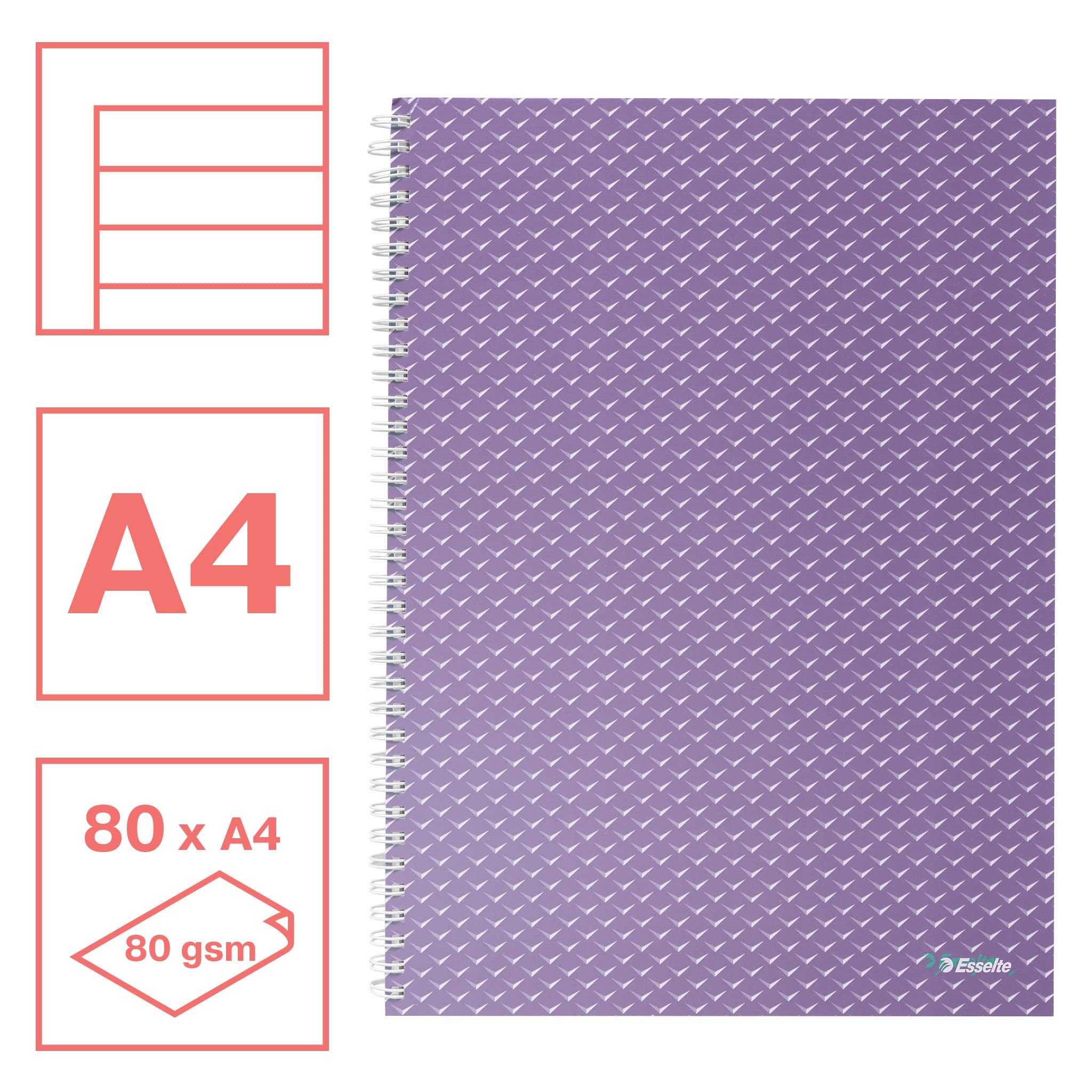 esselte-colour-breeze-a4-notizbuch-liniert-80-blatt-koralle-spiralbindung image 2