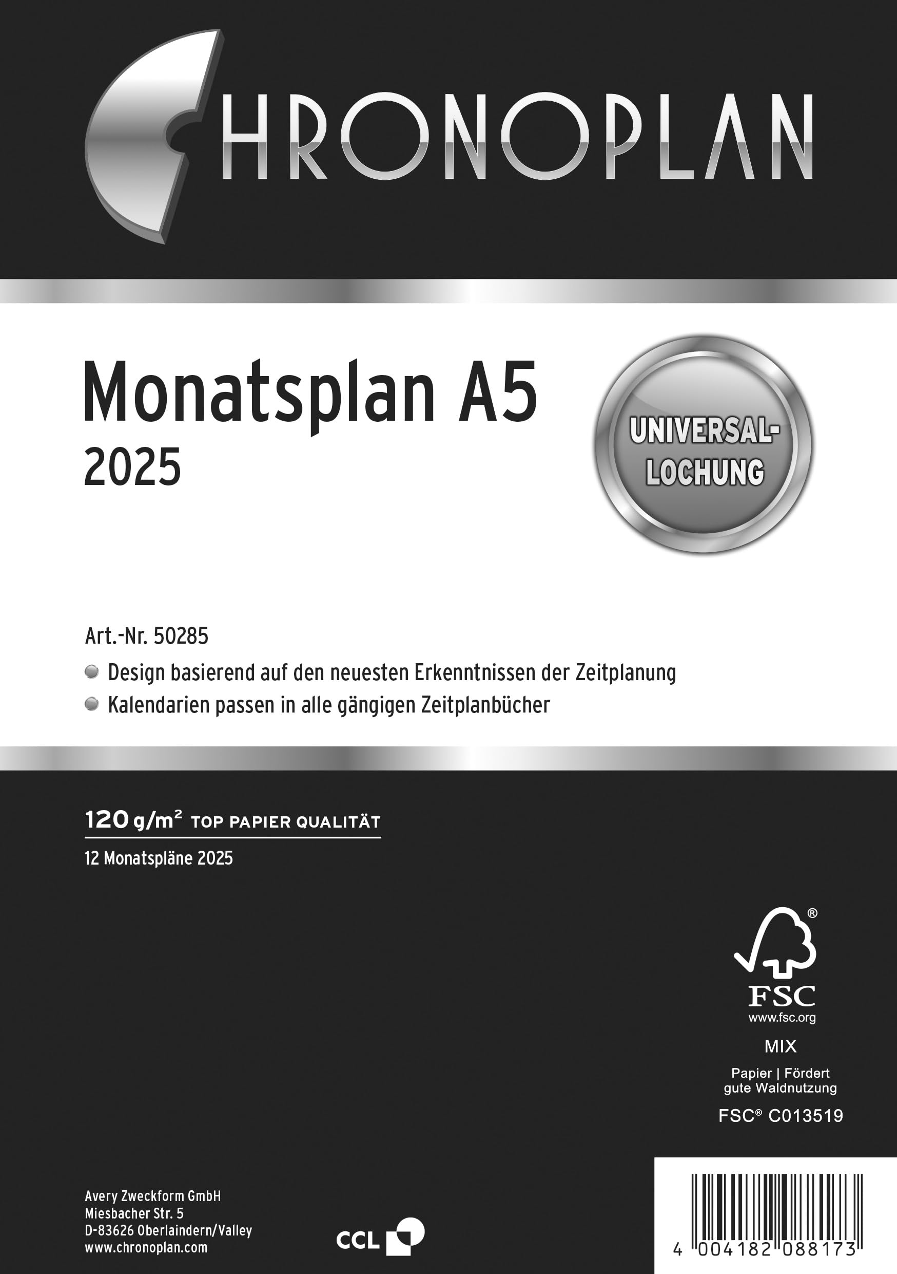 chronoplan-50285-kalendereinlage-2025-monatsplan-a5-wei image 1