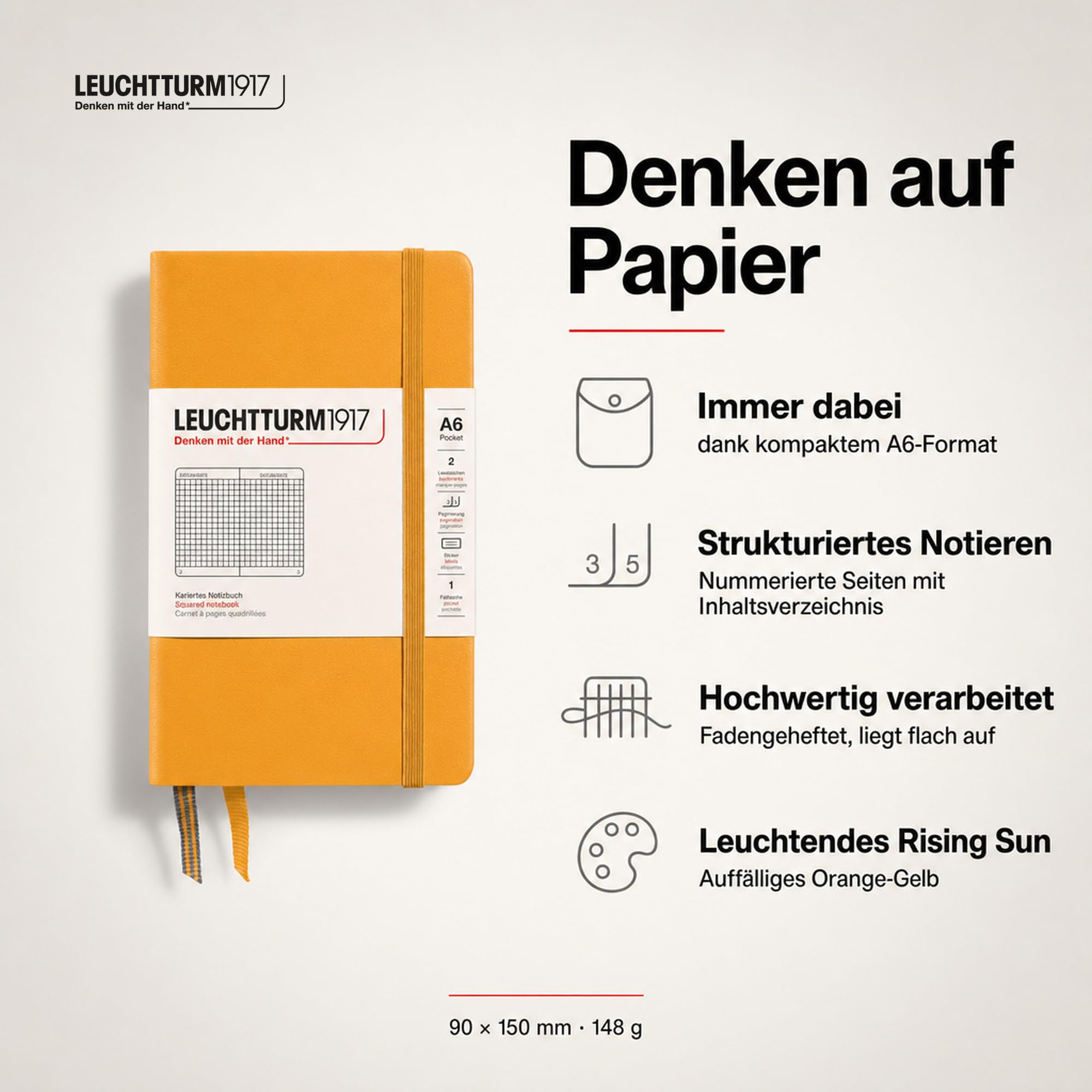 leuchtturm1917-notizbuch-pocket-a6-hardcover-kariert-rising-sun-365628 image 2