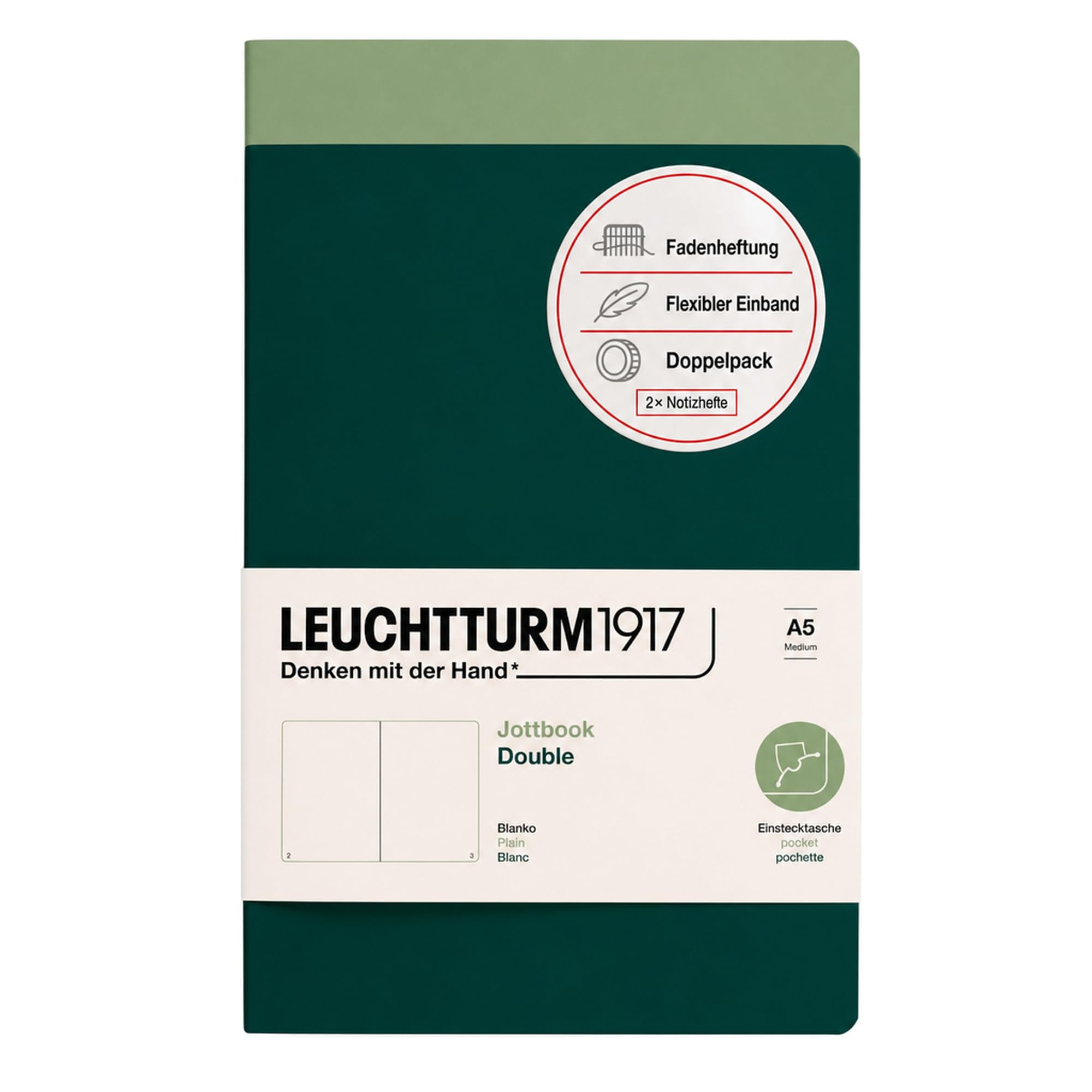 leuchtturm1917-jottbook-a5-blanko-2er-pack-salbei-und-forest-green image 1