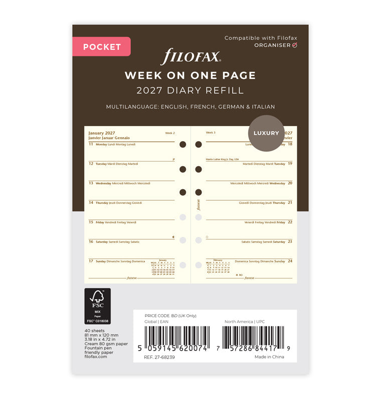 filofax-kalendereinlage-1-woche-1-seite-multilingual-pocket-2027-cotton-cream image 1