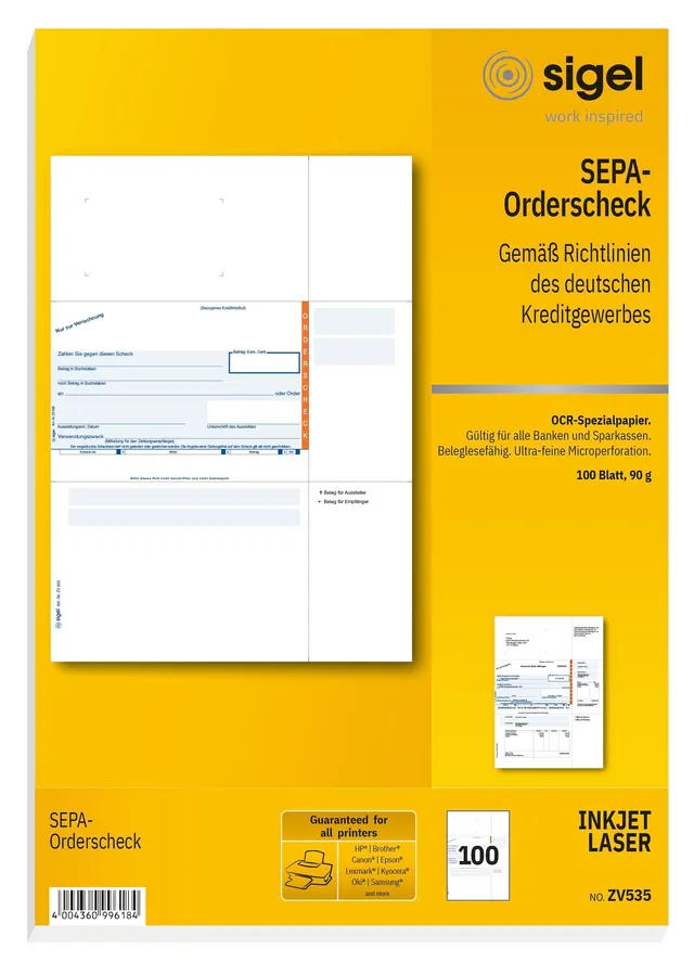 sigel-zv535-sepa-orderscheck-a4-formularblock-100-blatt image 1