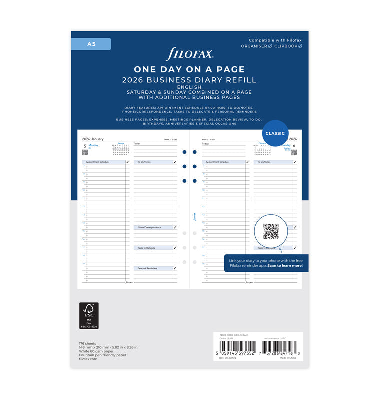 filofax-kalendereinlage-1-tag-1-seite-englisch-a5-2026 image 1