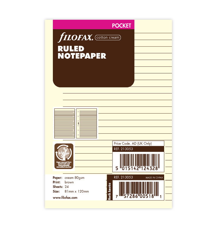filofax-notizpapier-cotton-cream-liniert-pocket-20-blatt image 1