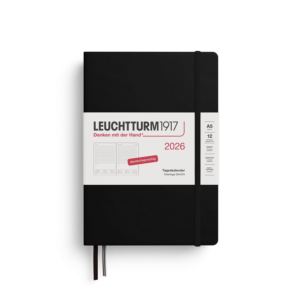 leuchtturm1917-tageskalender-medium-a5-2026-schwarz-deutsch image 1