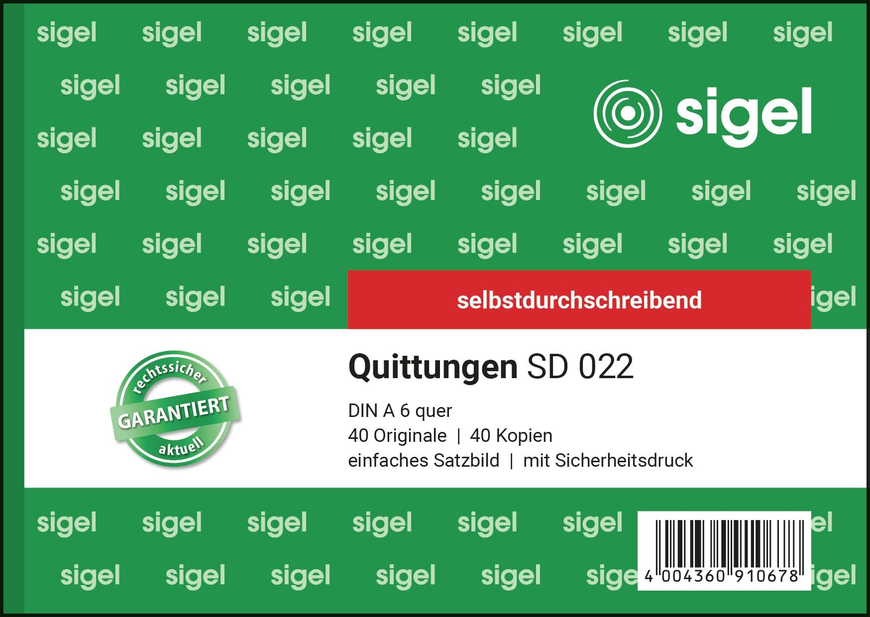sigel-quittungsblock-a6-quer-selbstdurchschreibend-2x40-blatt-mit-mwst-nachweis image 1