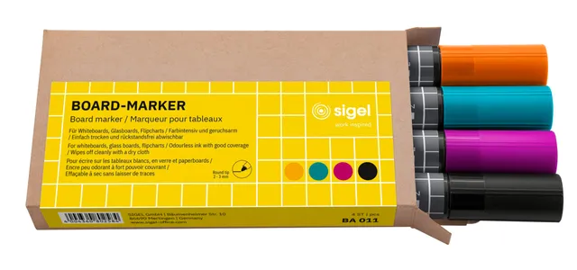 sigel-board-marker-set-4-st-ck-rundspitze-2-3-mm-schwarz-t-rkis-magenta-orange image 1