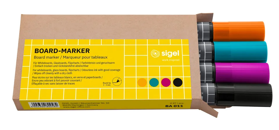 sigel-board-marker-set-4-st-ck-rundspitze-2-3-mm-schwarz-t-rkis-magenta-orange image 1