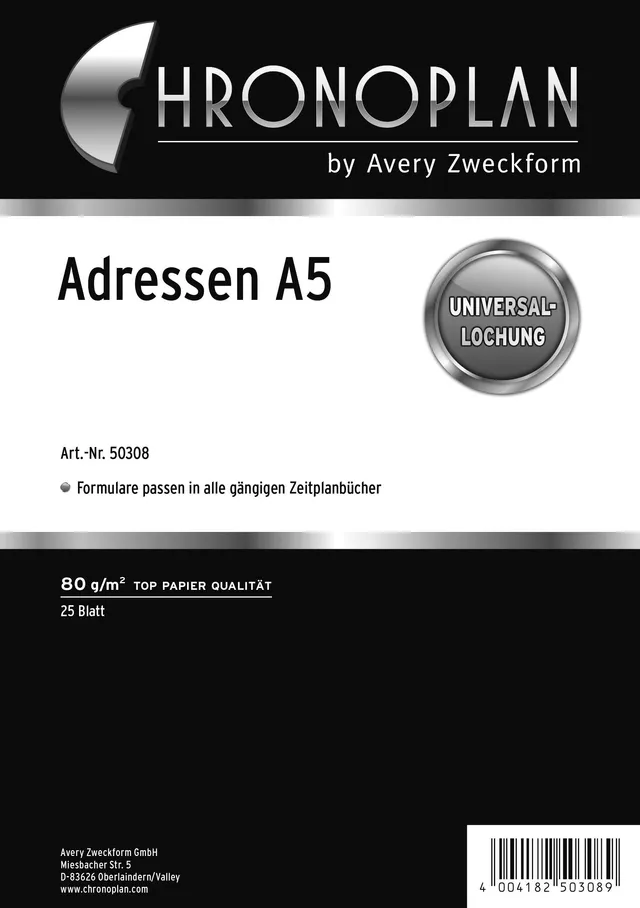 chronoplan-50308-adress-einlagen-a5-25-adressbl-tter-mit-universallochung-80g-m image 1