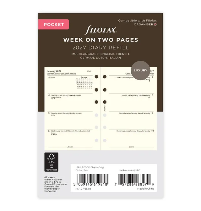 filofax-kalendereinlage-pocket-2027-1-woche-2-seiten-multilingual image 1