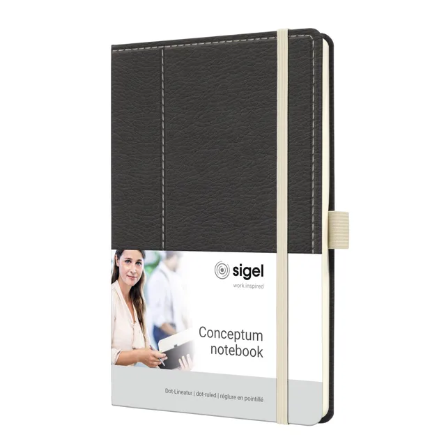 sigel-conceptum-premium-notizbuch-a5-dotted-lederlook-grau-wei-hardcover image 1