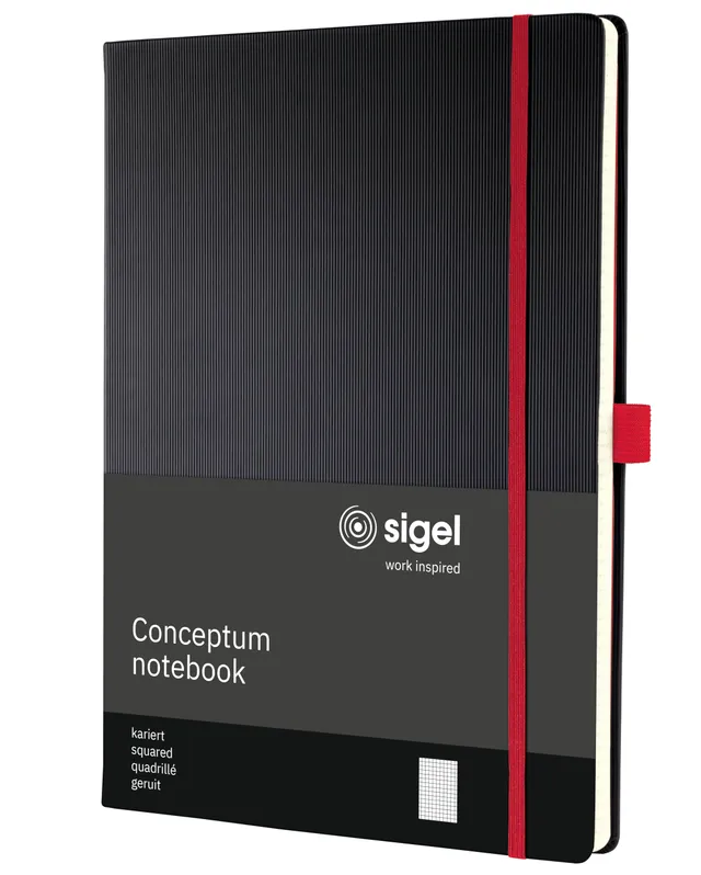 sigel-conceptum-premium-notizbuch-a4-kariert-hardcover-schwarz-rot image 1