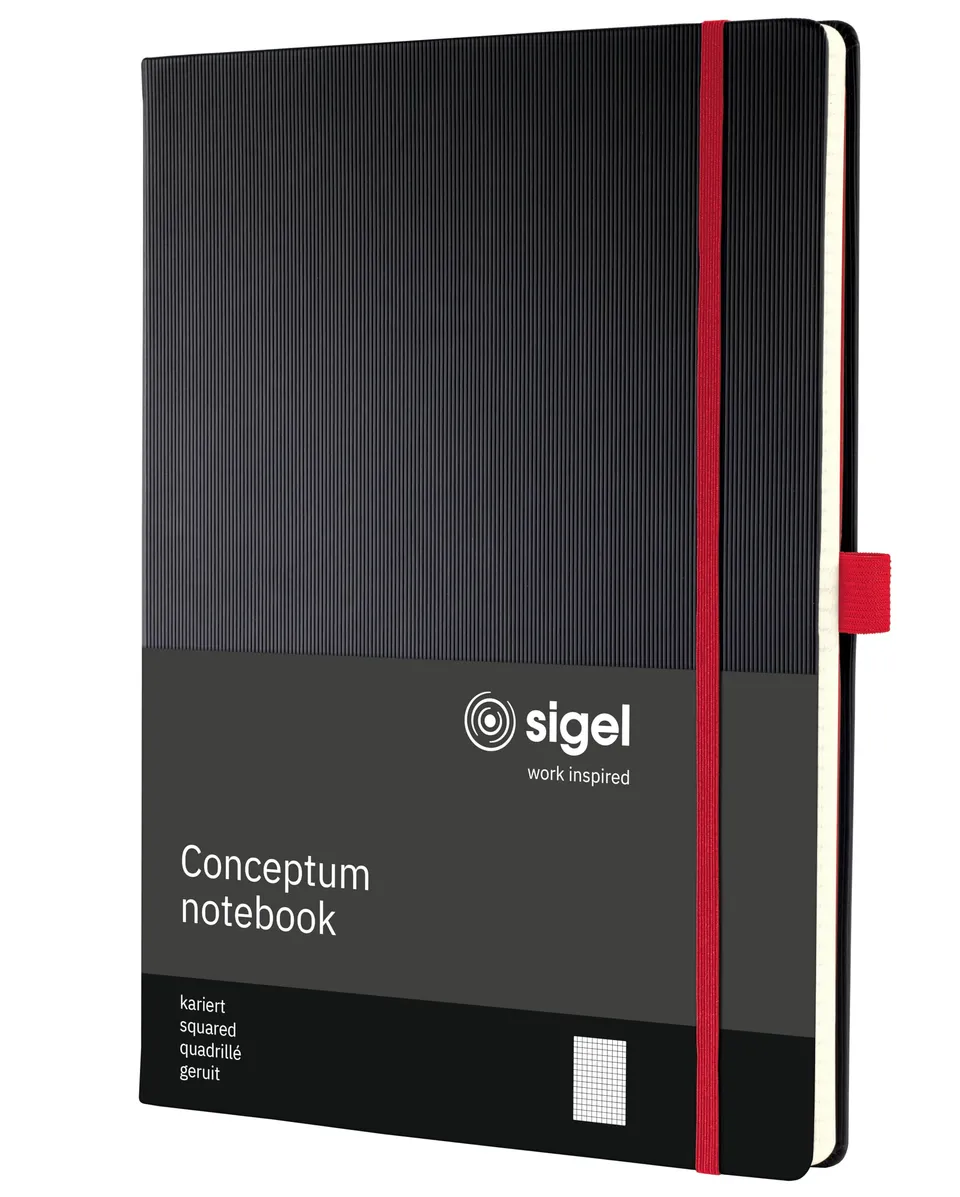 sigel-conceptum-premium-notizbuch-a4-kariert-hardcover-schwarz-rot image 1