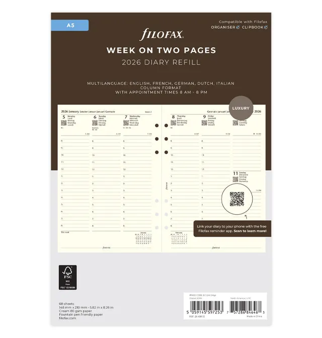 filofax-kalendereinlage-2026-a5-1-woche-2-seiten-multilingual-cotton-cream image 1