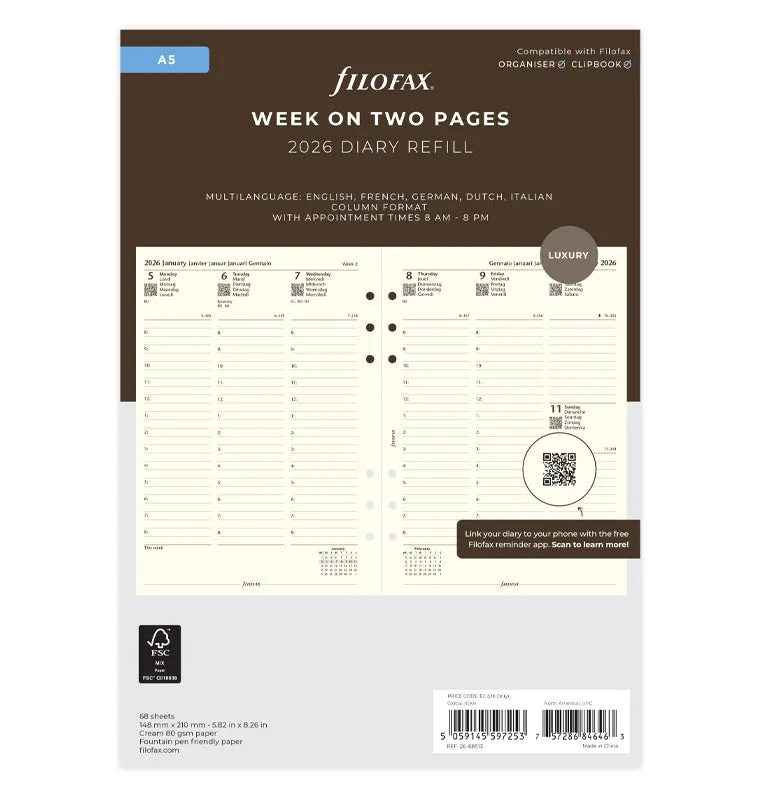 filofax-kalendereinlage-2026-a5-1-woche-2-seiten-multilingual-cotton-cream image 1
