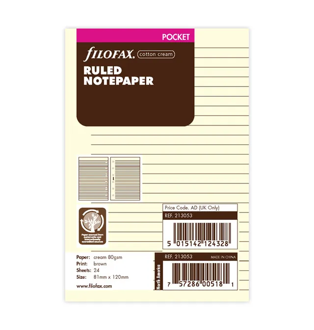 filofax-notizpapier-cotton-cream-liniert-pocket-20-blatt image 1
