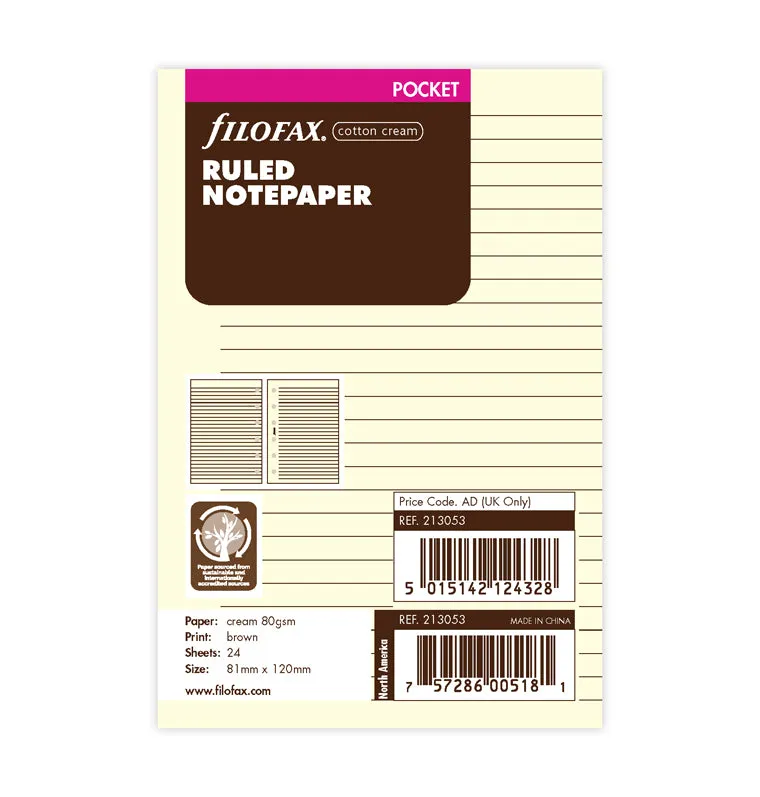 filofax-notizpapier-cotton-cream-liniert-pocket-20-blatt image 1