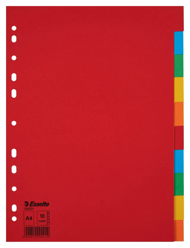 esselte-100201-register-a4-10-teilig-recyclingkarton-mehrfarbig image 1