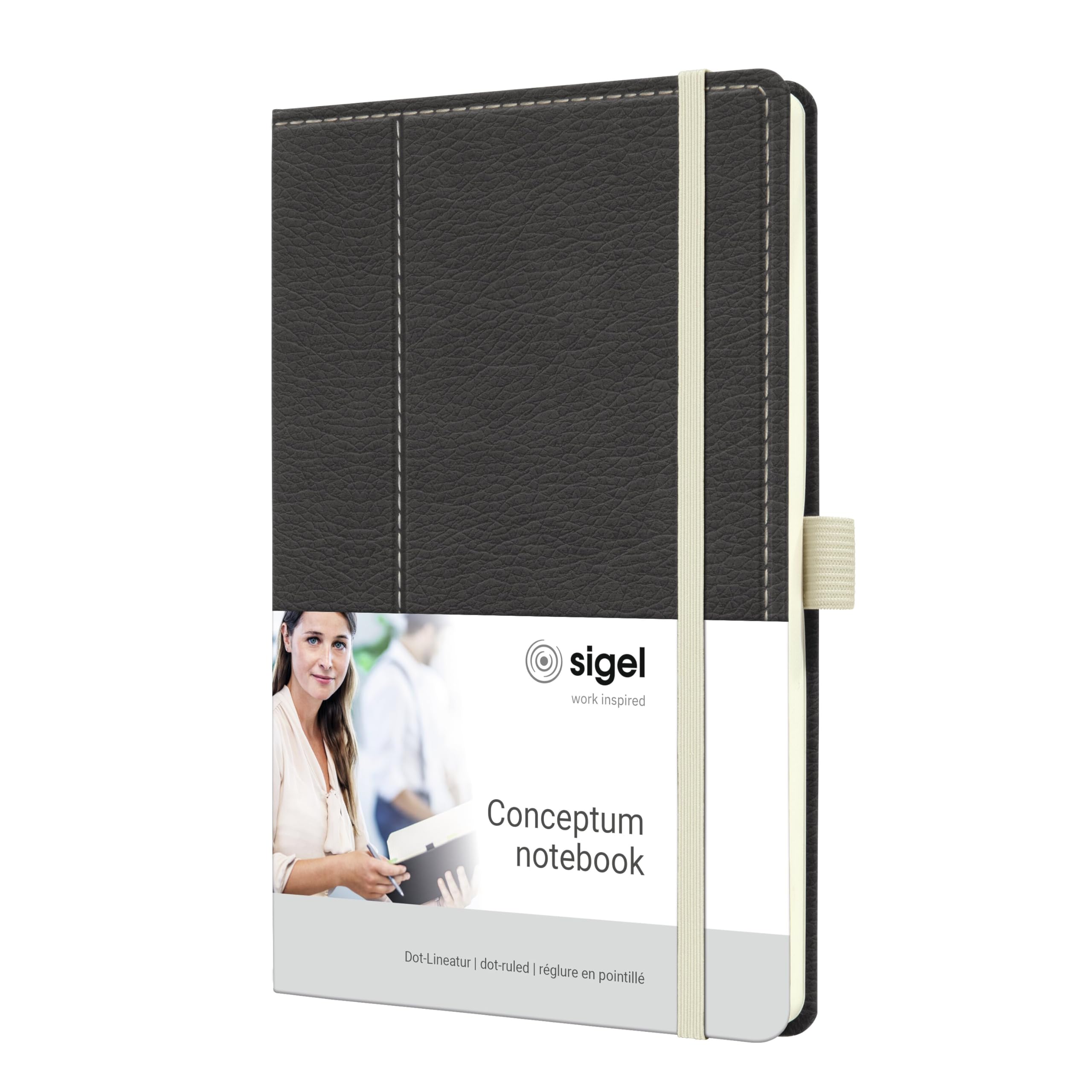 sigel-conceptum-premium-notizbuch-a5-dotted-lederlook-grau-wei-hardcover image 1
