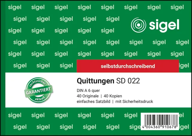 sigel-quittungsblock-a6-quer-selbstdurchschreibend-2x40-blatt-mit-mwst-nachweis image 1