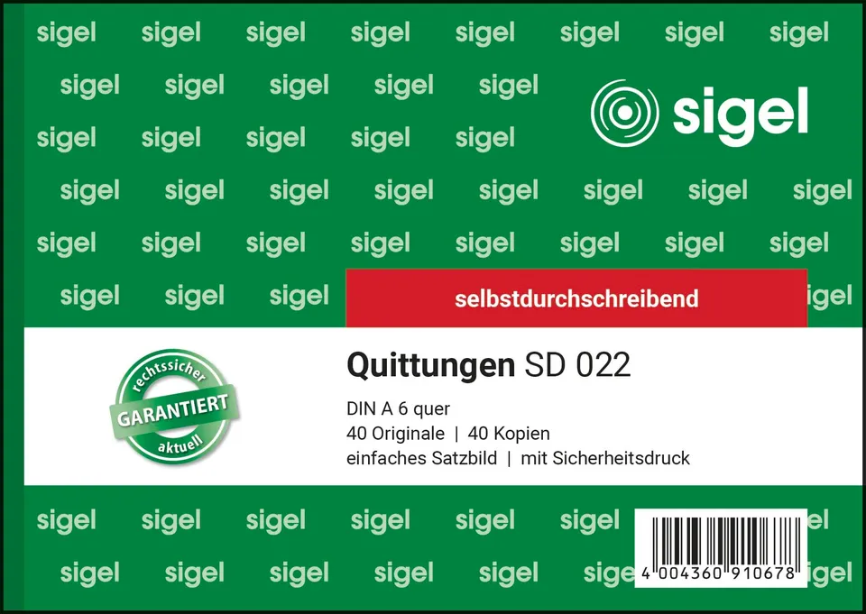 sigel-quittungsblock-a6-quer-selbstdurchschreibend-2x40-blatt-mit-mwst-nachweis image 1