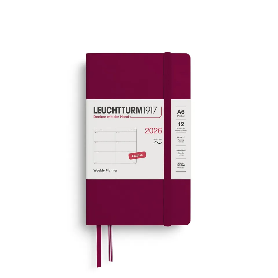 leuchtturm1917-wochenkalender-pocket-a6-2026-softcover-port-red-englisch image 1