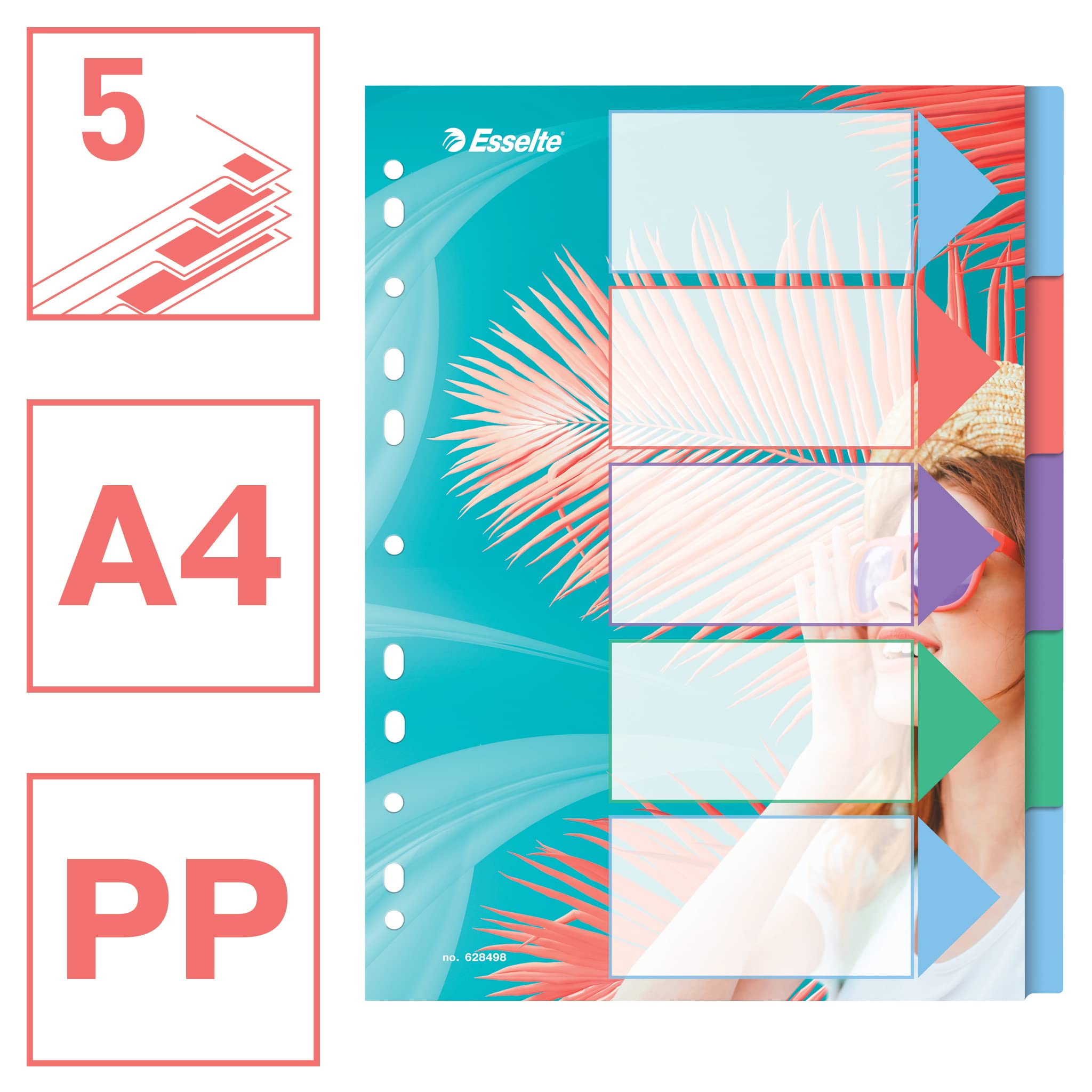 esselte-colour-breeze-a4-registerkarten-5-trennbl-tter-mehrfarbig-628498 image 2