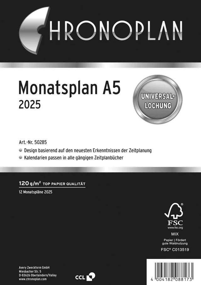 chronoplan-50285-kalendereinlage-2025-monatsplan-a5-wei image 1