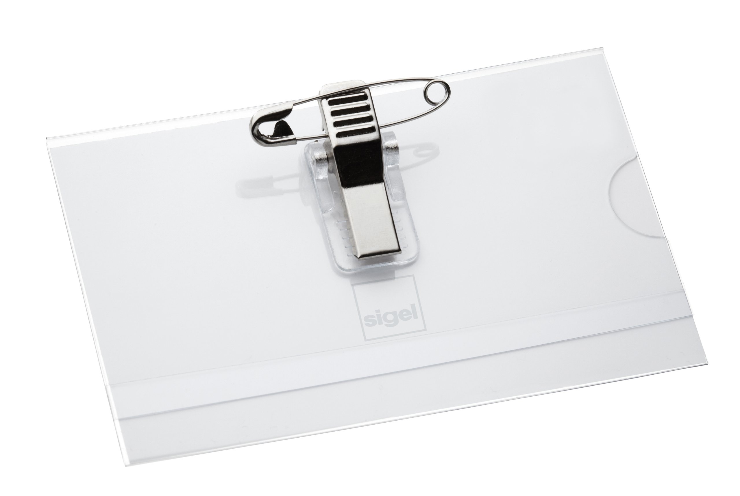 sigel-zb200-namensschilder-mit-nadel-und-klemme-50-st-ck-glasklar-54x90-mm image 1