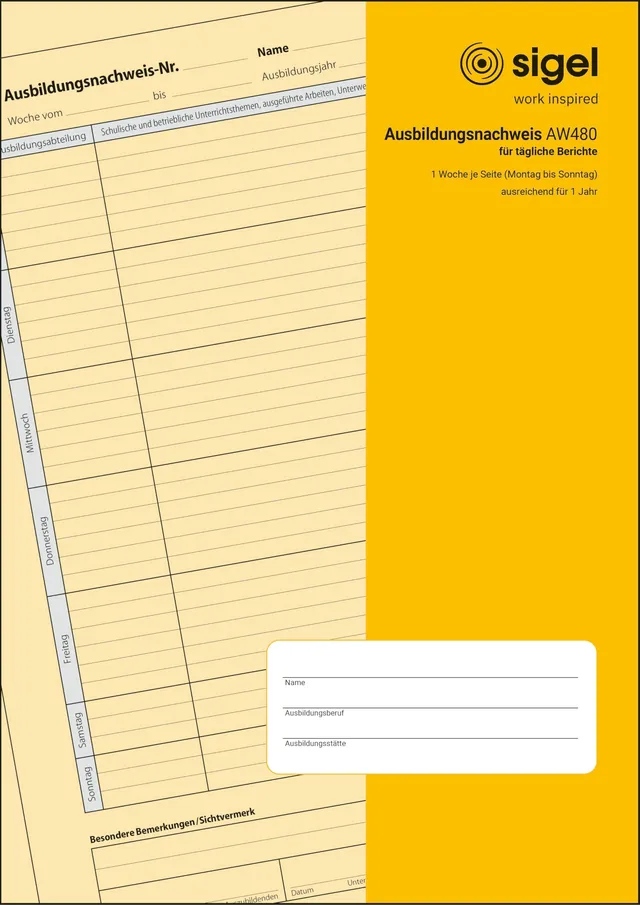 sigel-aw480-ausbildungsnachweisheft-din-a4-t-glich-28-blatt-f-r-1-jahr image 1